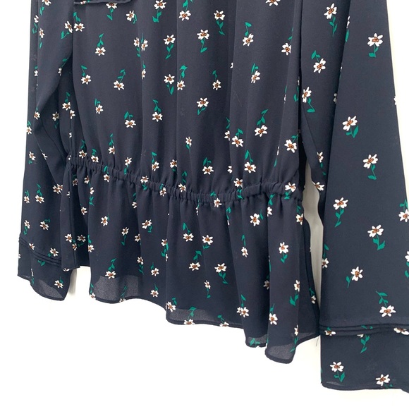 ASOS Only Blue Flora Sheer Long Sleeve High Neckline Top Blouse Size Medium - Picture 3 of 11